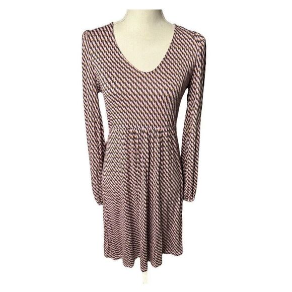 Boden US 4 Pink Navy Gold Scoop Neck Long Sleeve Knit Jersey Dress US 4 - Picture 1 of 5